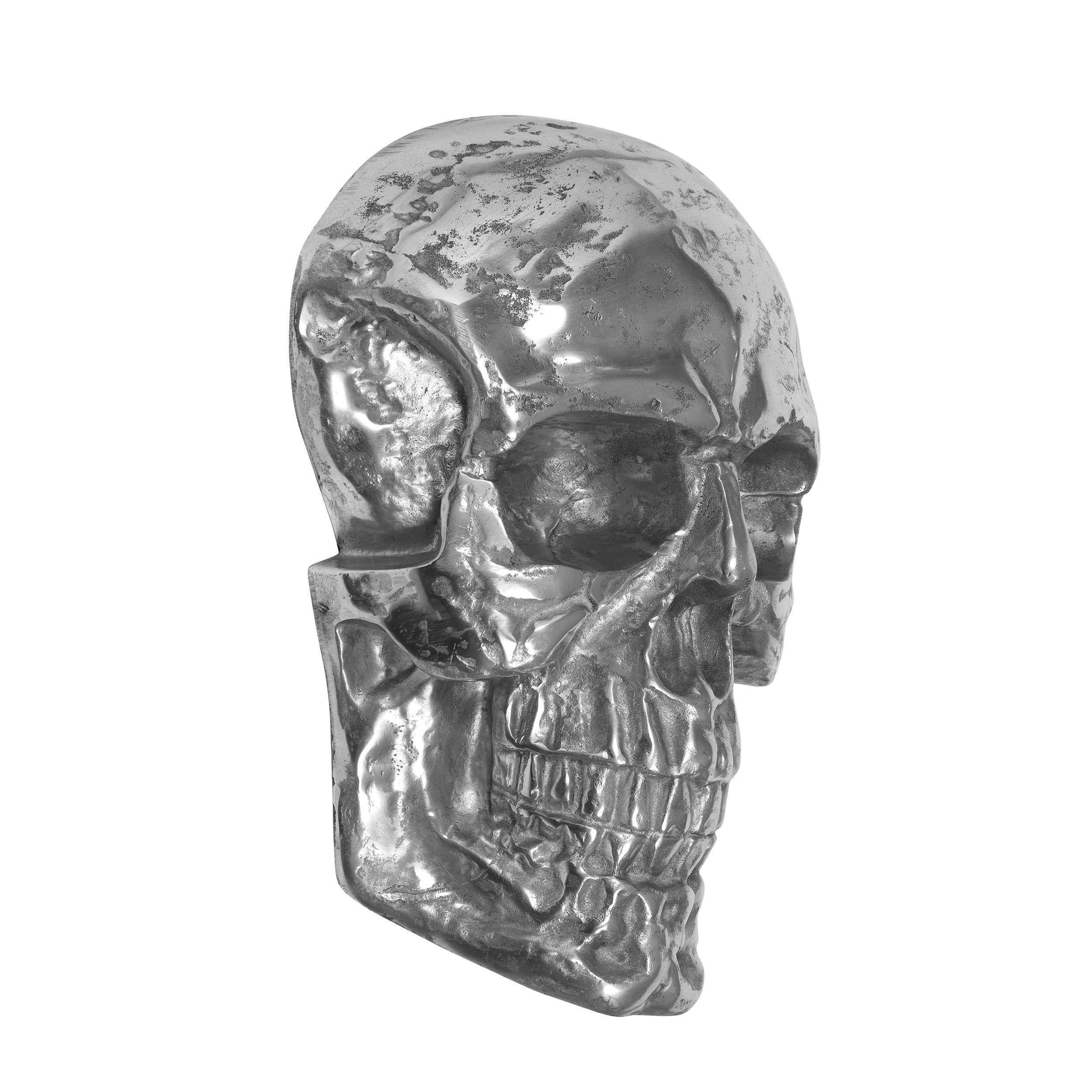 Headly Handmade Aluminum Skull Wall Decor, Antique Silver