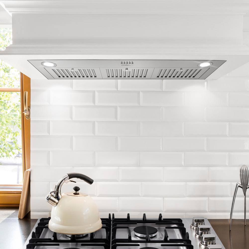 Cosmo 36 in 380 CFM Ducted Insert Range Hood in Stainless Steel with Push Button Controls LED Lights and Permanent Filters