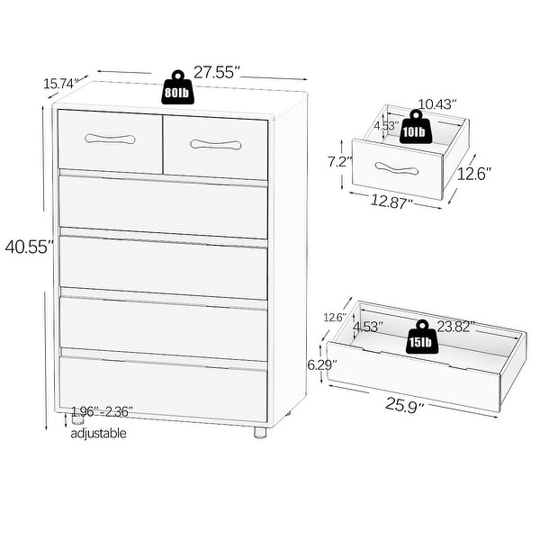 6 Drawers Dressers Chest of Drawer Bedroom Cabinet Tall Storage Nightstand Sidetable for Living Room (6 Drawers， White) - - 37668298