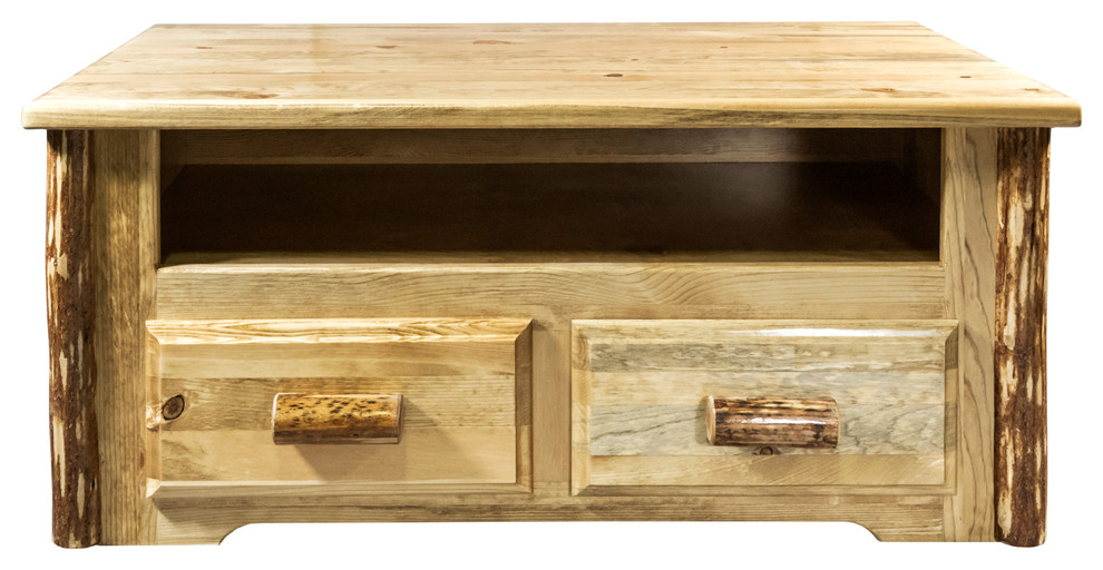 Montana Log Wood Coffee Table With 2 Drawers In Stain And Lacquer MWGCCT2D   Rustic   Coffee Tables   by Montana Woodworks  Houzz