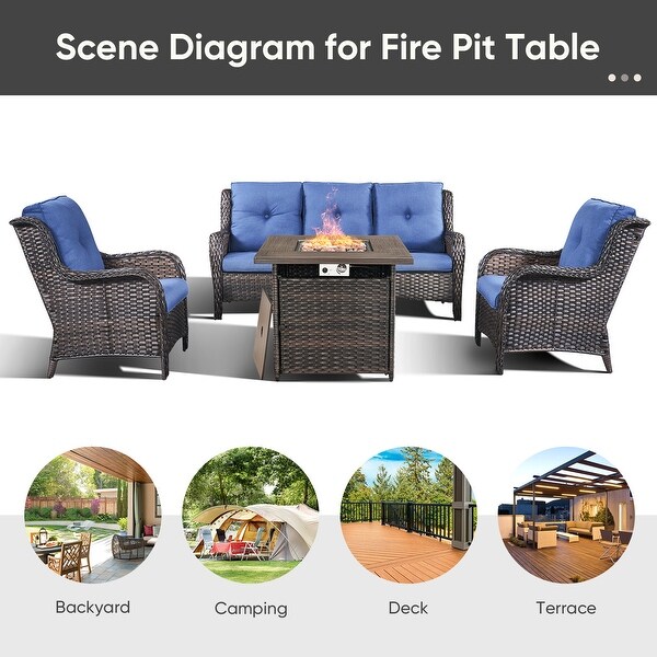 4piece Outdoor Patio Sofa Chair Set With Fire Pit Table