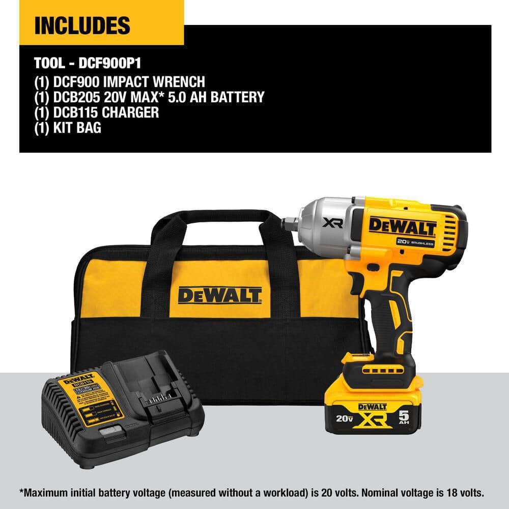 DEWALT 20V MAX Lithium-Ion Cordless 1/2 in. Impact Wrench Kit DCF900P1