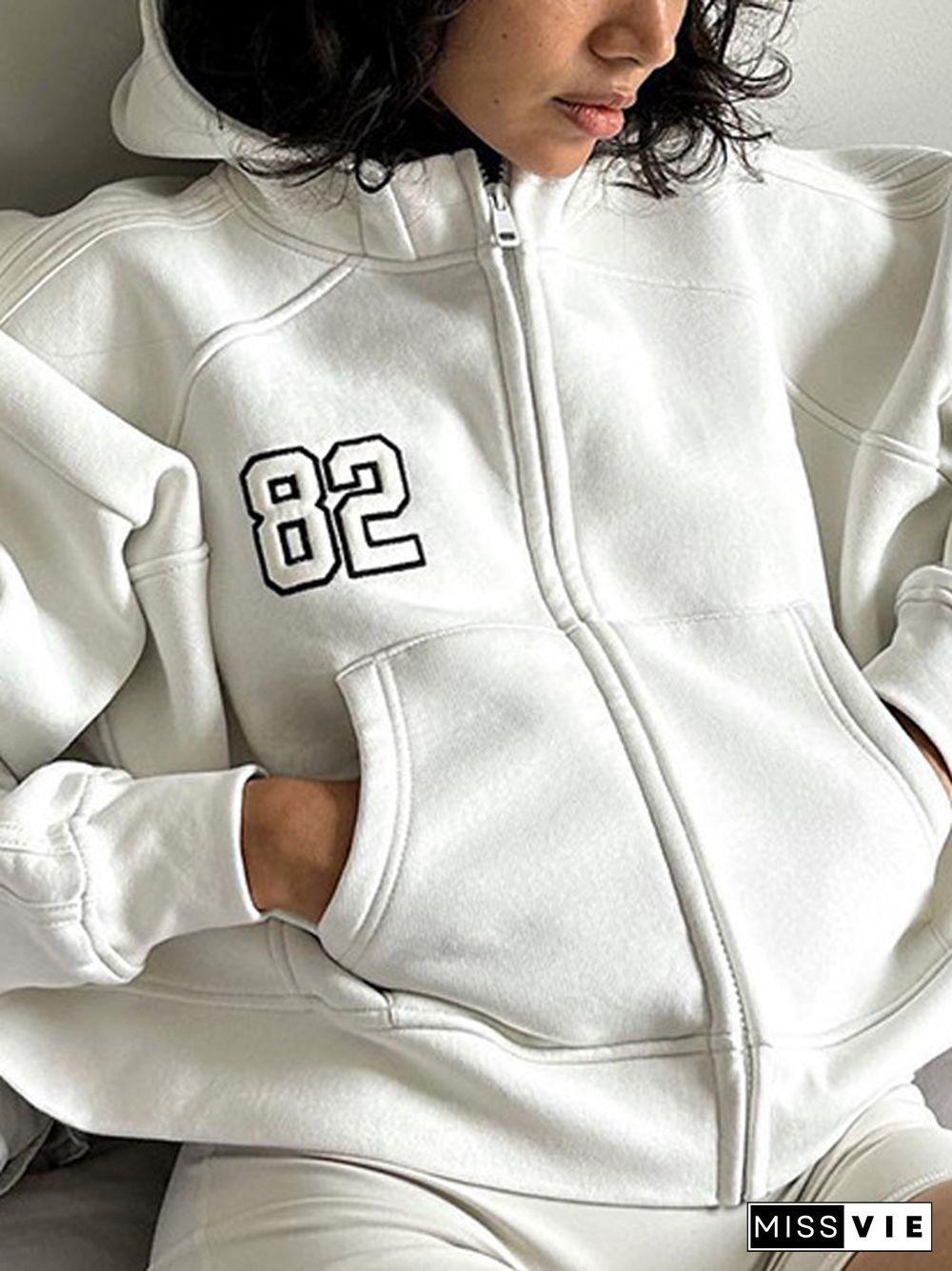 Number Embroidery Embellished Oversized Hoodie