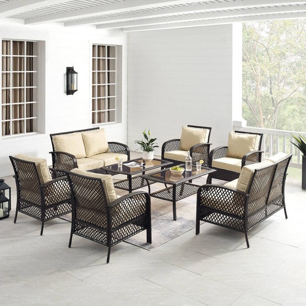 Tribeca 8pc Outdoor Wicker Conversation Set Sand brown Crosley