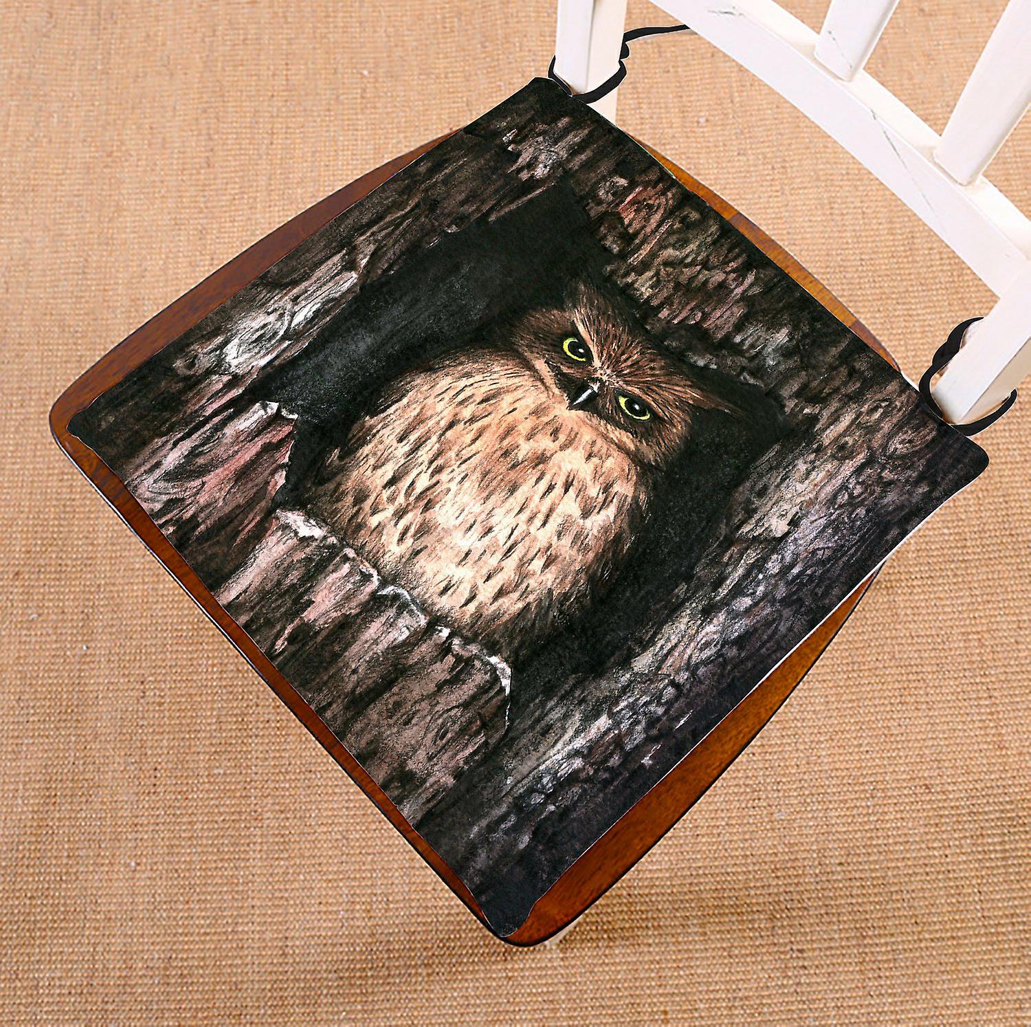 Watercolor Animal Chair Pad， Cool Owl Seat Cushion Chair Cushion Floor Cushion 40x40 Cm