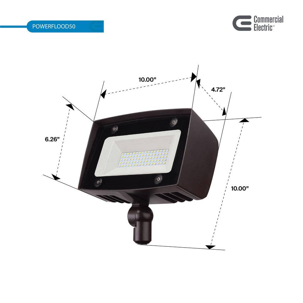 Commercial Electric 150W Equivalent Bronze Outdoor Integrated LED Flood Light 5000 Lumens Dusk to Dawn Light PWRF50-PC-4K-BZ