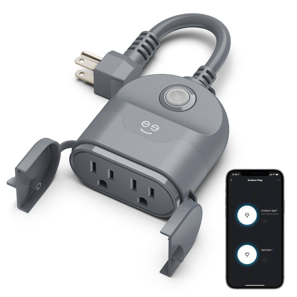 Geeni 15 Amp 125-Volt Dual Outlet Outdoor Smart Wi-Fi Plug with iOS and Android App Voice Control No Hub Required Grey GN-OW102-103