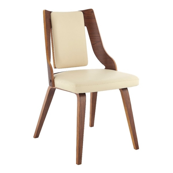 Cream Faux Leather and Walnut Wood Dining Chairs - Set of 2 - 22 L x 20 W x 33 H Inches