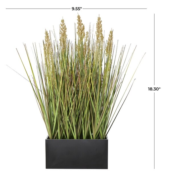 Faux Foliage Onion Grass Artificial Plant with Black Rectangular Plastic Pot