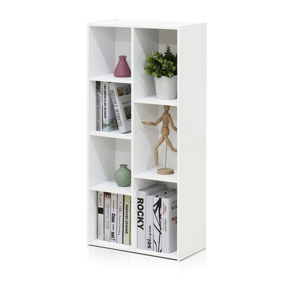 Furinno 41.7 in. White Faux Wood 7-shelf Standard Bookcase with Storage 11048WH