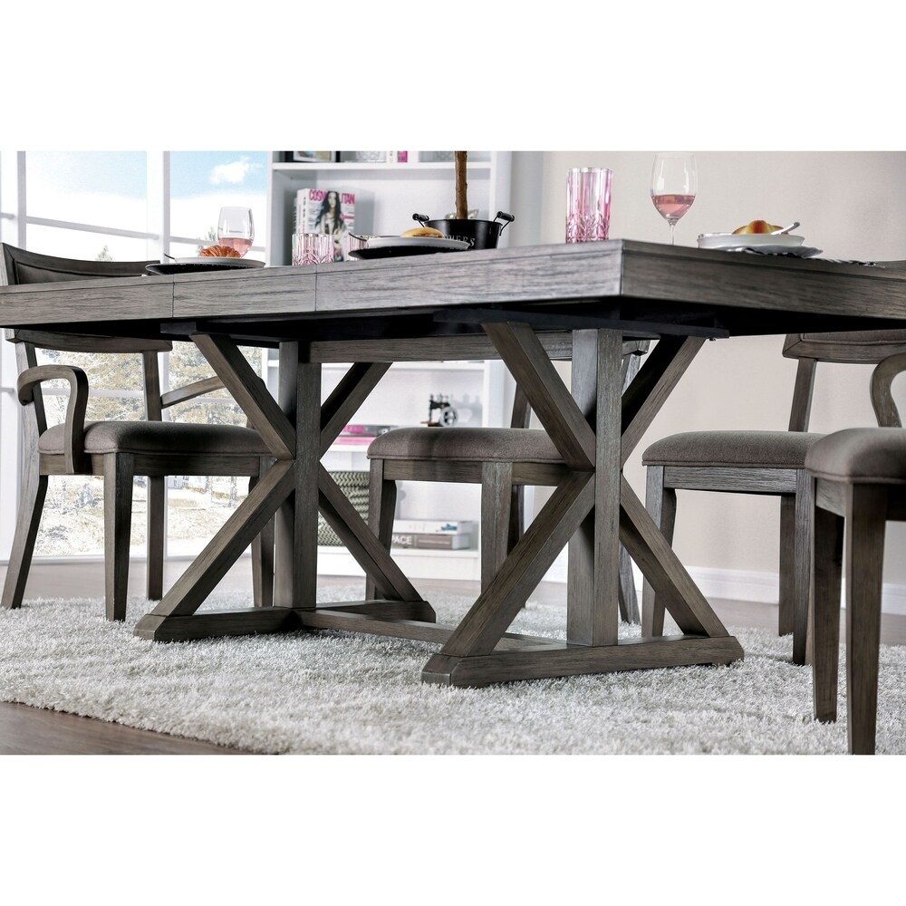 Doggett Rustic Wood Grey 7 Piece Expandable Dining Table Set with Padded Chairs by Carbon Loft