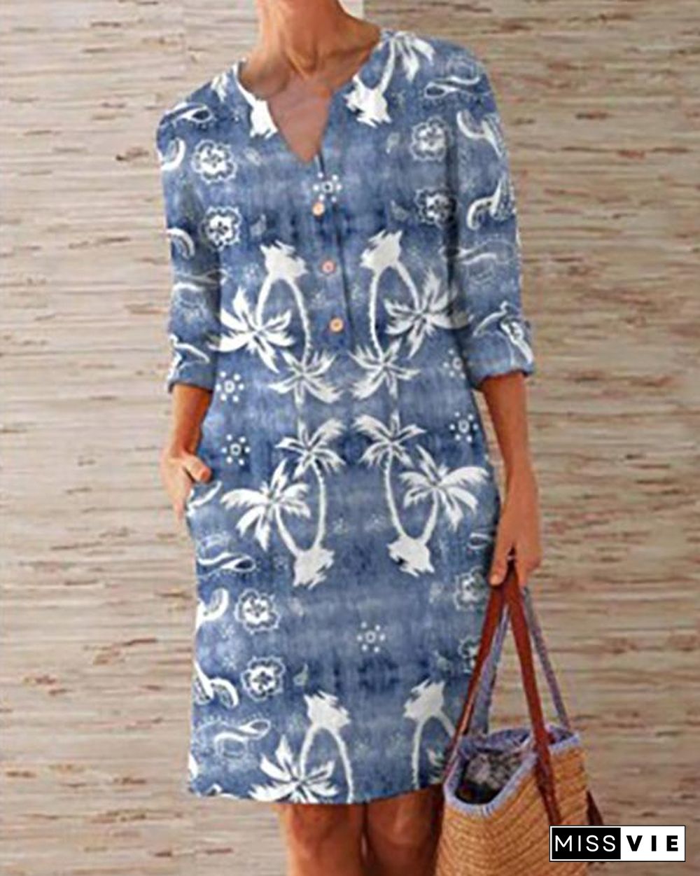 Plus Size Casual Flower Print 1/2 Sleeve Dresses