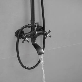 BWE Bathroom Luxury Wall Bar Shower Kit with Tub Faucet And Double Cross Handle in Matte Black A-98016-B