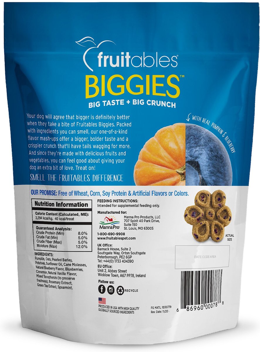 Fruitables Biggies With Real Pumpkin and Blueberry Dog Treats， 16-oz bag