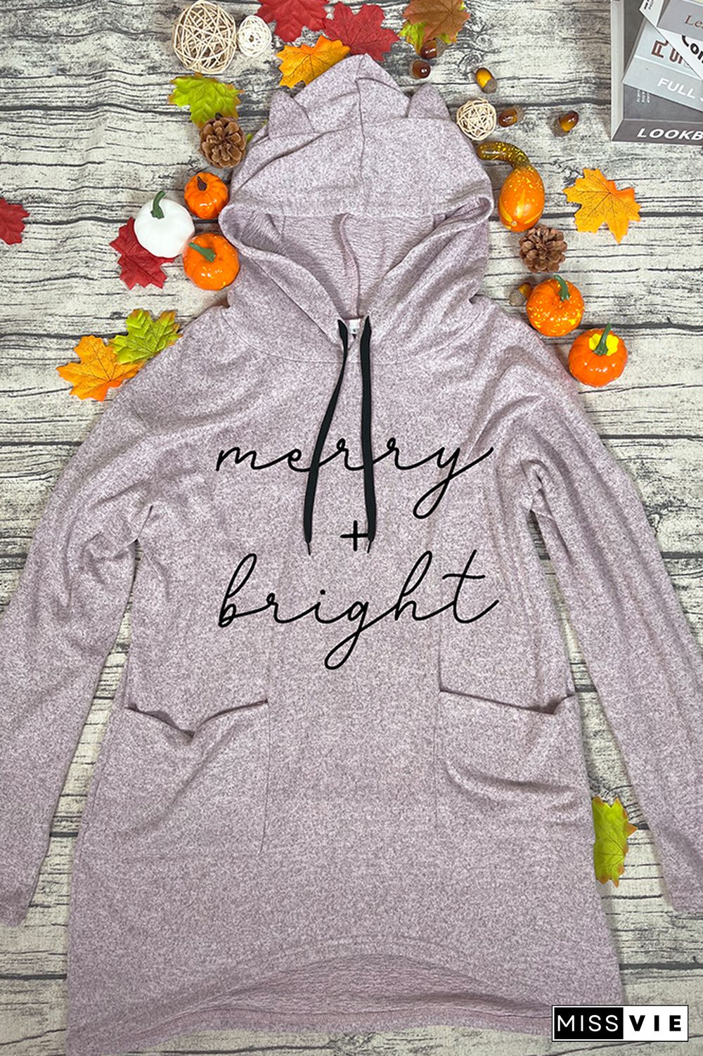 Merry + Bright Pockets Long Sleeves Hooded Dress Wholesale