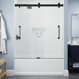 Delta Paxos 60 in. W x 62-14 in. H Sliding Frameless Bathtub Door in Matte Black with 516 in. (8 mm) Clear Glass SD5758474