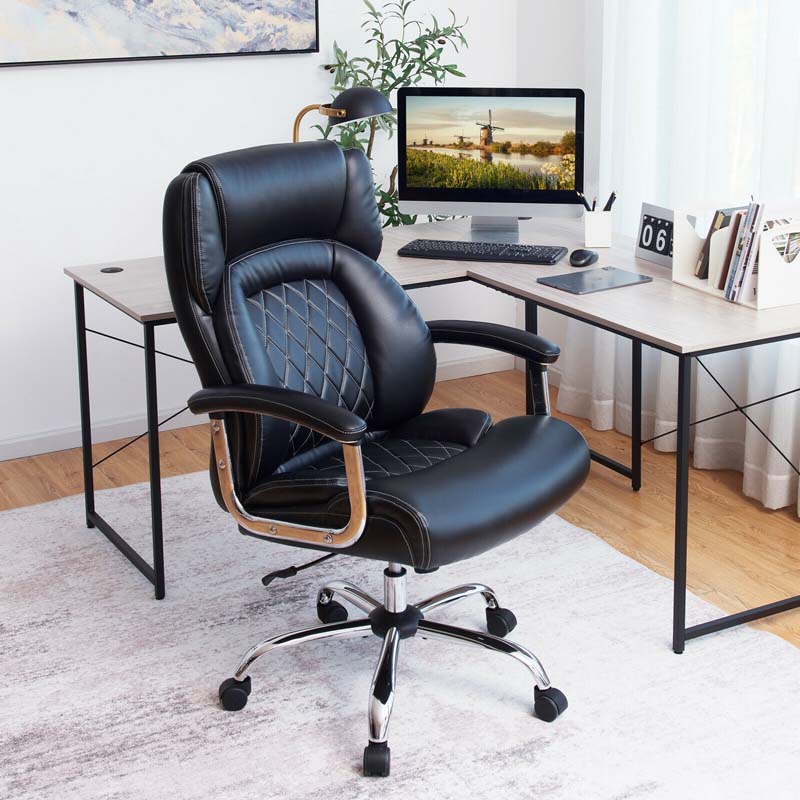 500 LBS Big & Tall Office Chair, Extra Wide Seat Leather Executive Chair, Height Adjustable Swivel Computer Desk Chair