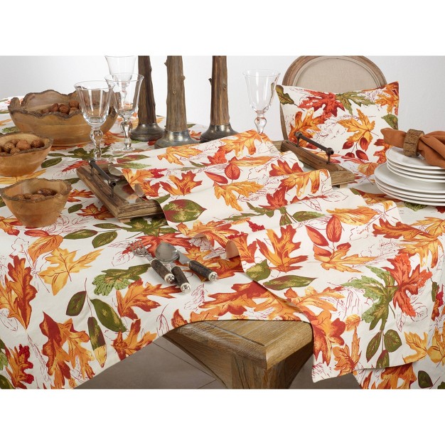 X 104 quot Embroidered Autumn Leaves Tablecloth Saro Lifestyle