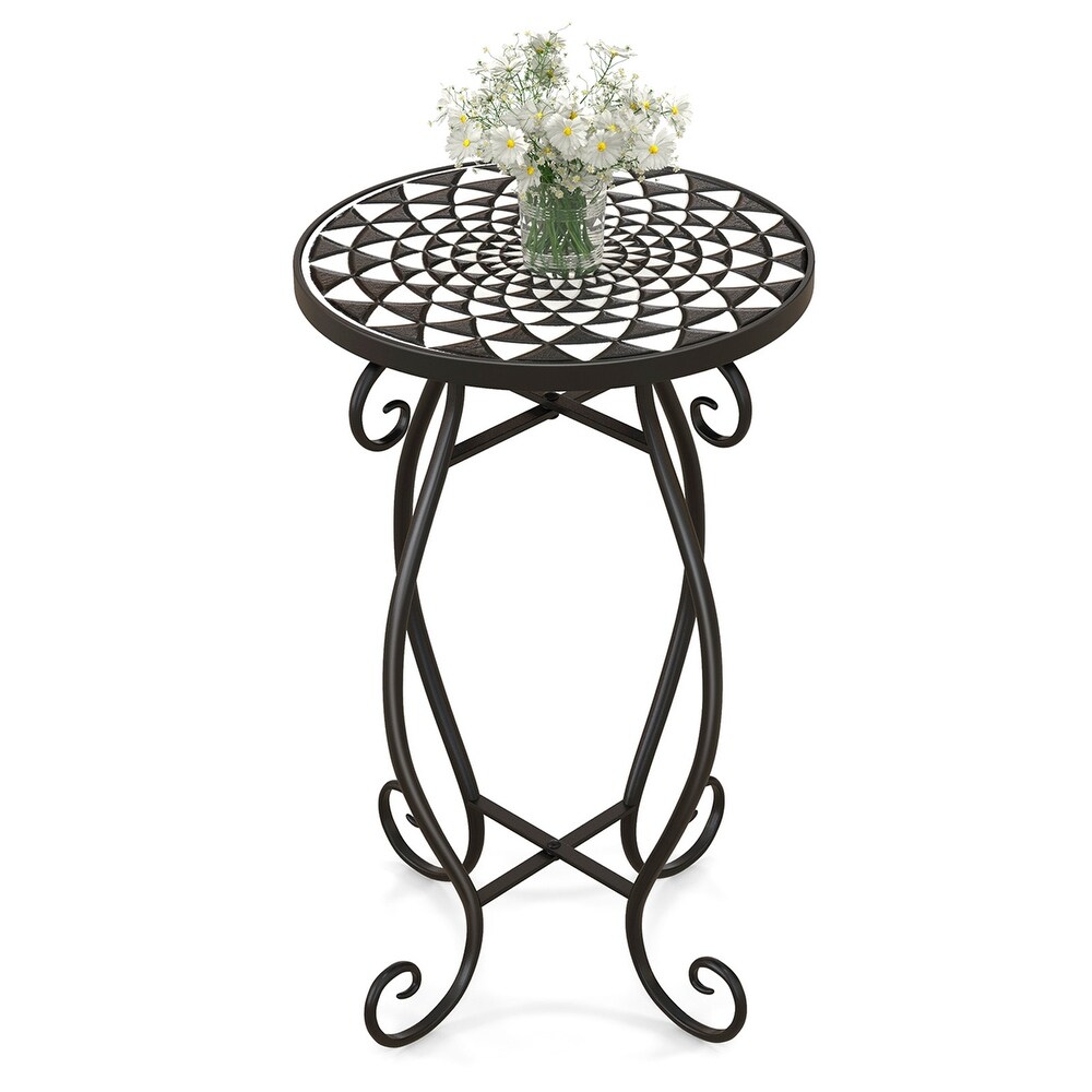 Costway Mosaic Outdoor Side Table  Round End Table with Weather   See Details