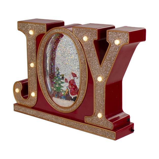 Led Lighted Red And Gold Joy Christmas Glitter Snow Globe