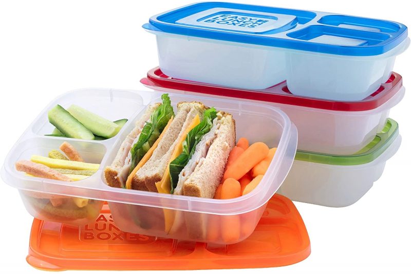Easylunchboxes Bento Lunch Box Containers 3-Compartment， Set of 4， Classic.