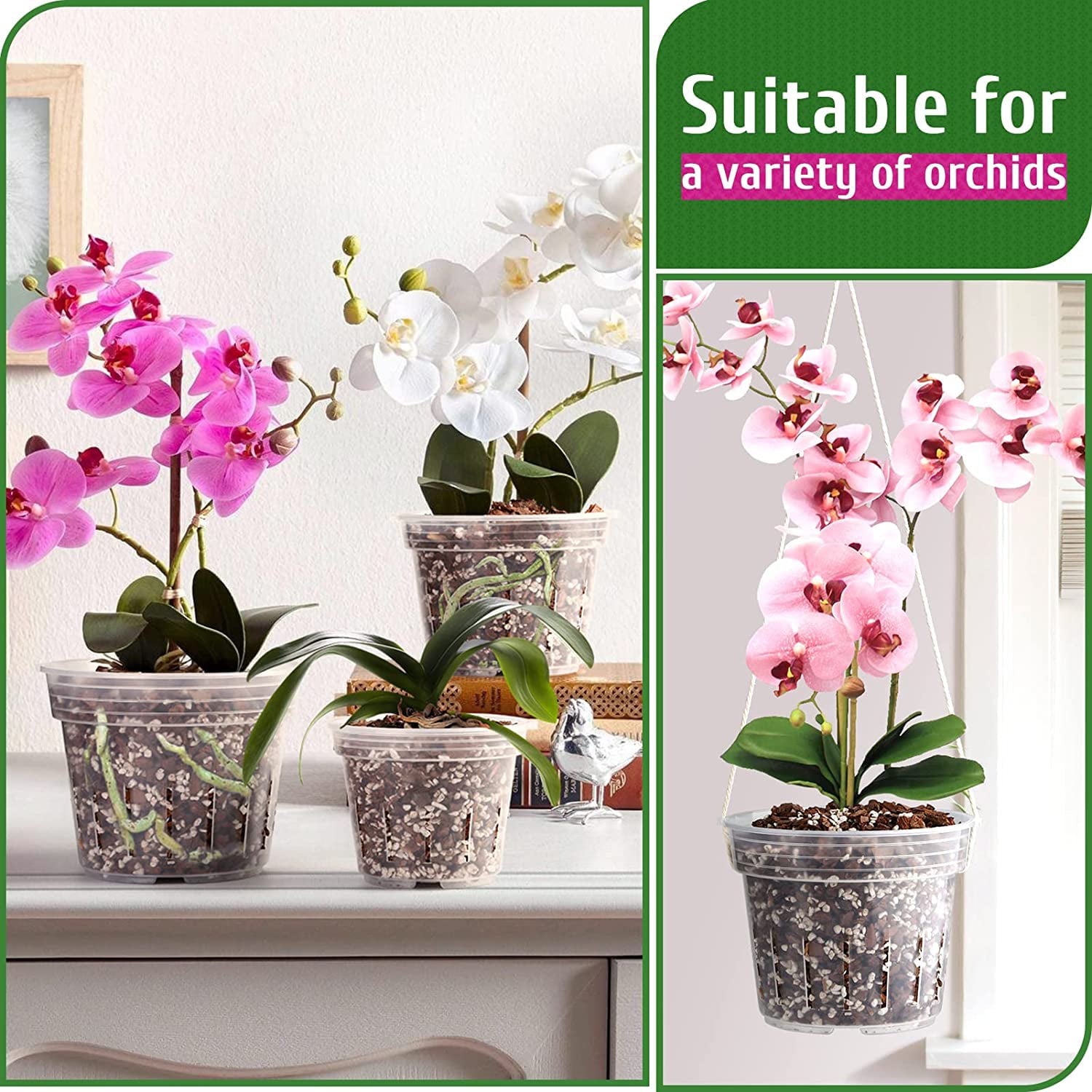 Fabulas 9 Pack Orchid Pots with Holes Plastic Clear for Plants-3 Sizes(4.8'', 5.7',' 6.4'')