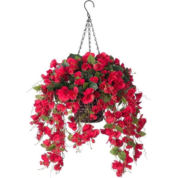 Artificial Faux Hanging Flowers Plants Baskets for Spring Outdoor Outside Decoration，Fake White Silk Long Stems Vines Hibiscus