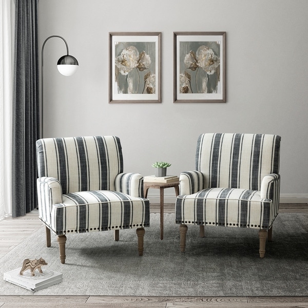 Geltrude Classic Upholstered Striped Armchair With Nailhead Trim Set of 2 by HULALA HOME