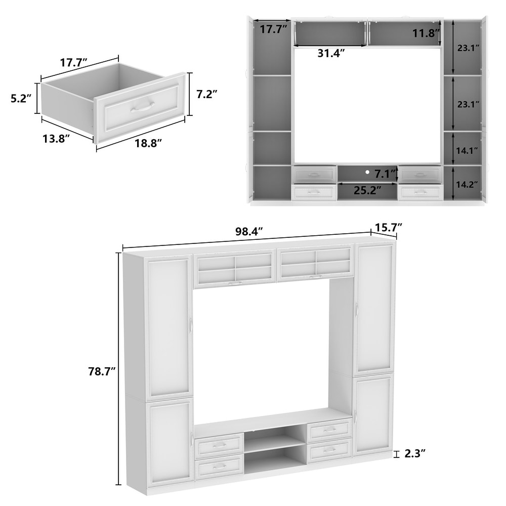 Wall Unit TV Stand TV Media Console Table Bookshelves Display Cabinet   98.4\