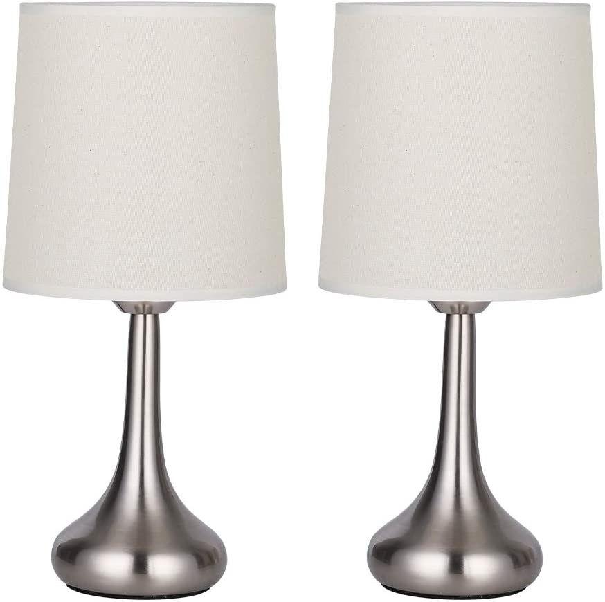 Silver Table Lamps - Desk Lamp Set of 2 with Cream Fabric Shade