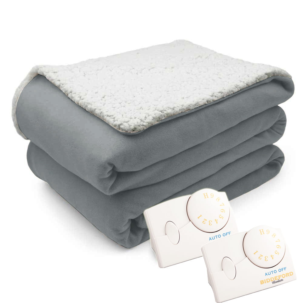 Biddeford Comfort Knit Natural Sherpa Electric Heated Blanket