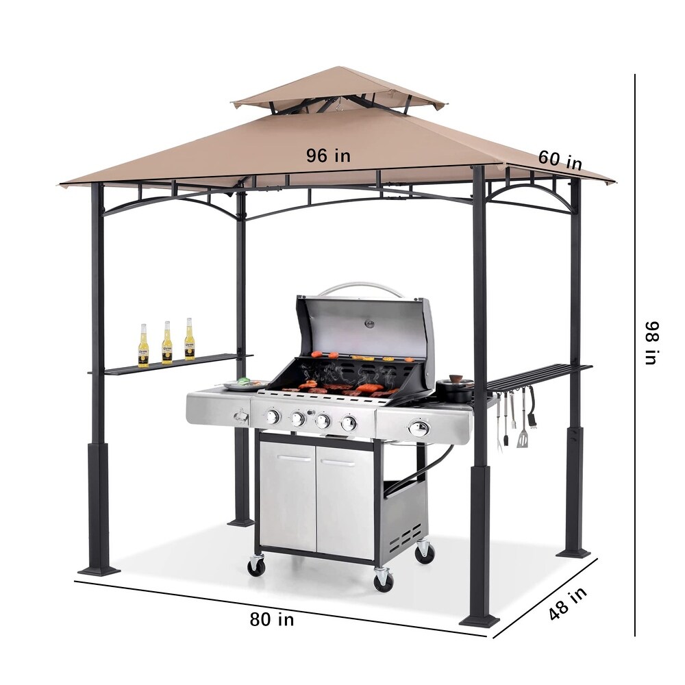 8'x 5' Outdoor Grill Gazebo Shelter with LED Light