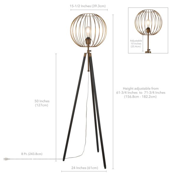 Paramon Tripod Floor Lamp with Metal Shade in Antique Brass/Antique Brass