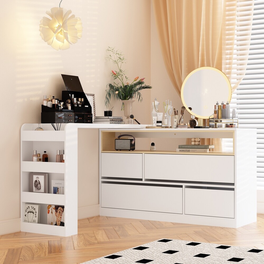 4 Drawer Desk Vanity Sideboard Bedroom Dresser Chest Of Drawers White