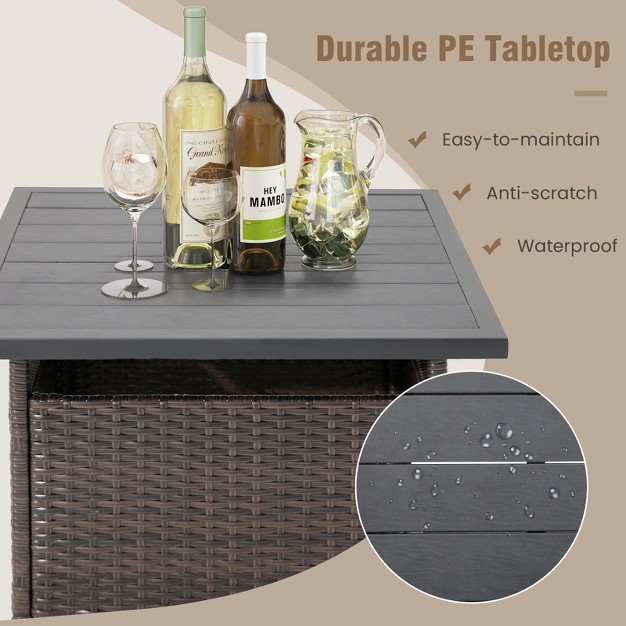 Tangkula Outdoor Wicker Table Rattan Coffee Table W Umbrella Insert Hole Pe Tabletop amp Sturdy Metal Frame