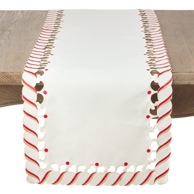 Saro Lifestyle Candy Cane Stripe Border Christmas Holiday Table Runner