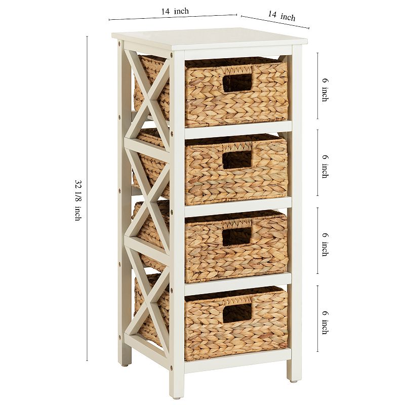 eHemco 4 Tier X-Side End Storage Cabinet with 4 Wicker Baskets