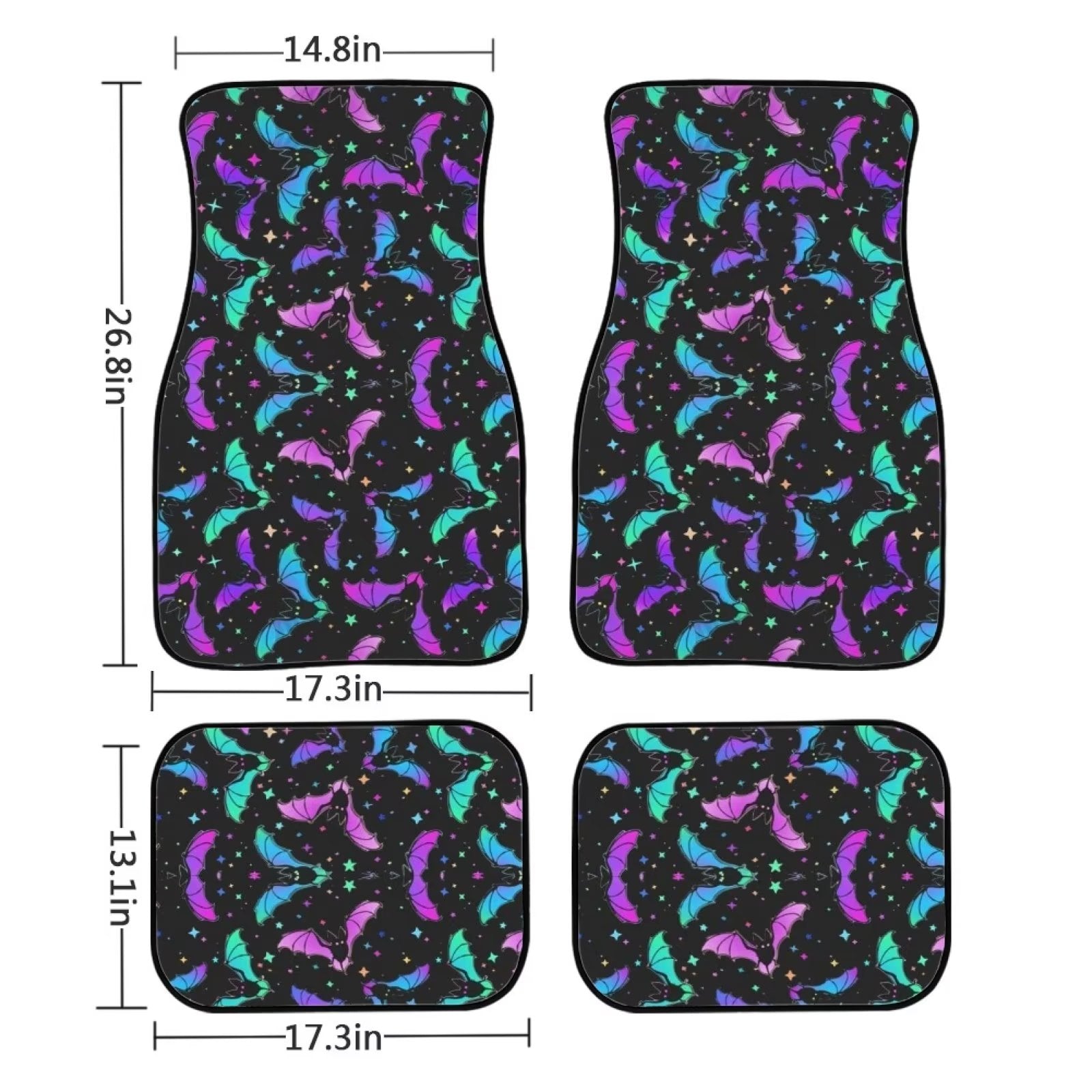 Diaonm Hippie Bat Car Floor Mats Set for Women Car Decoration 4 Pieces Car Mat Protectors Automotive Accessories Interior Carpets