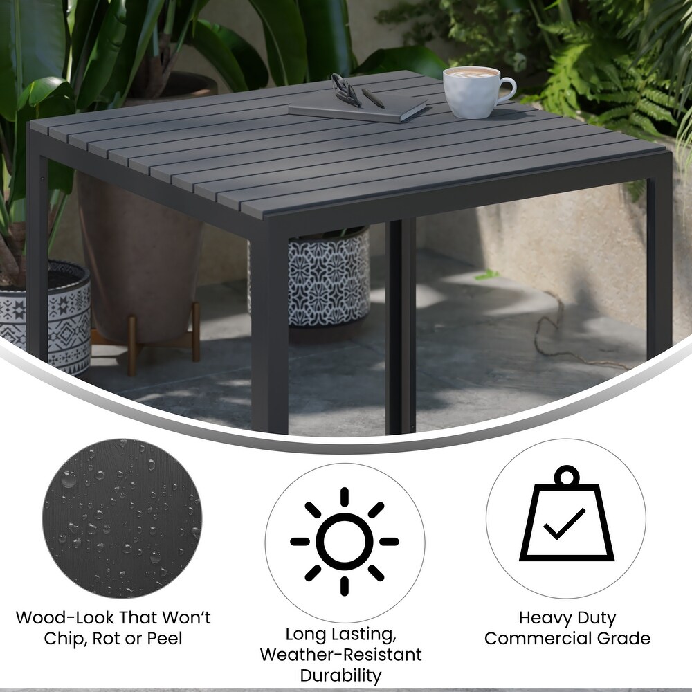 Indoor/Outdoor Commercial Steel Patio Table with Poly Resin Slatted Top   31.5\