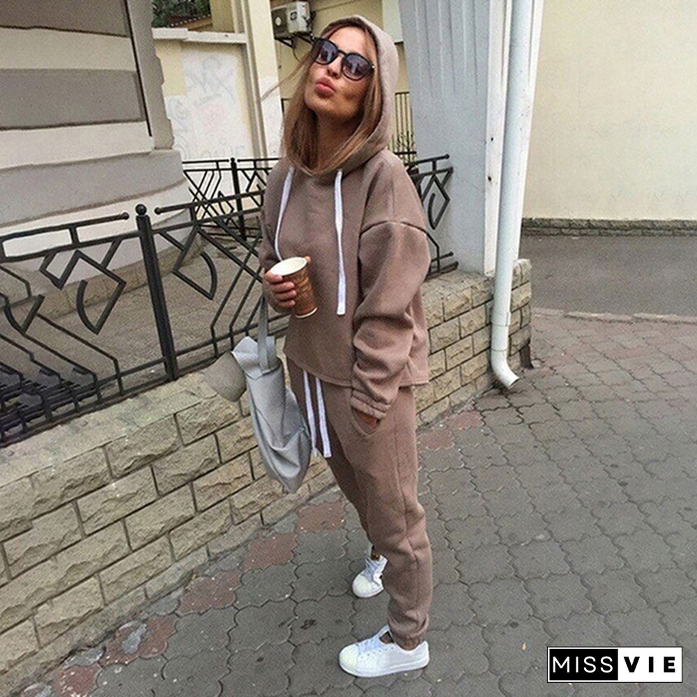 Women Fashion Tracksuit Set Sports Hoodies Long Pants Sweatshirt