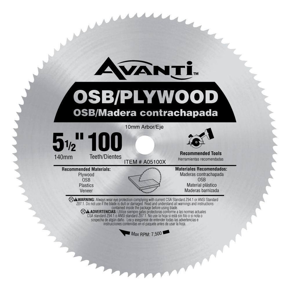 Avanti 5-12 in. x 100-Tooth OSBPlywood Circular Saw Blade A05100X