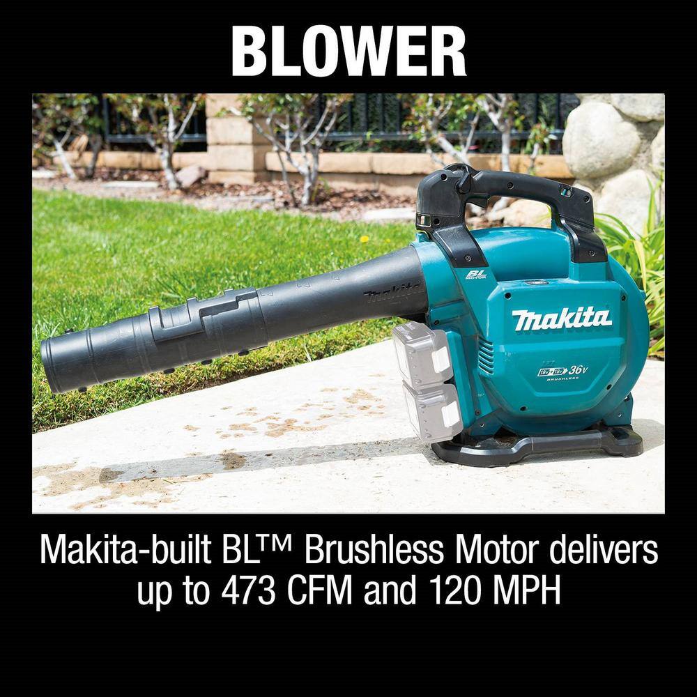 Makita 120 MPH 473 CFM 18V X2 (36V) LXT Lithium-Ion Brushless Cordless Leaf Blower with Vacuum Attachment Kit (Tool-Only) XBU04ZV