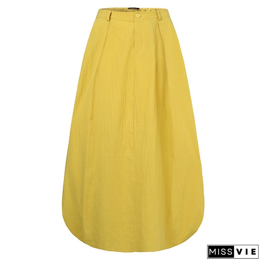 Women High Waist Casual Long Skirts Cotton Maxi Skirts