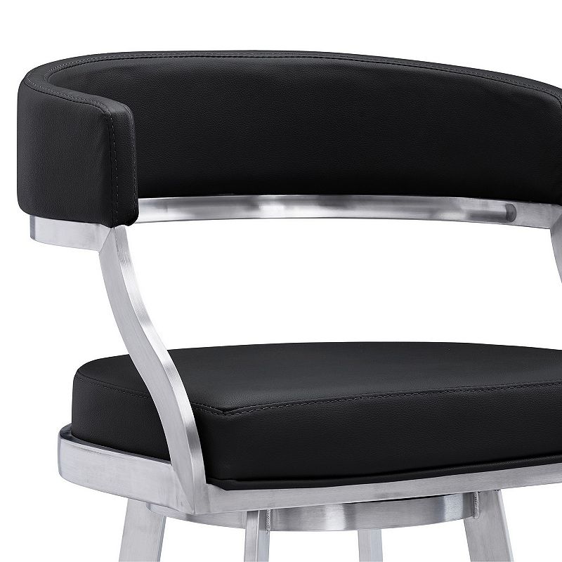 26 Inch Curved Seat Leatherette Swivel Barstool， Silver and Black