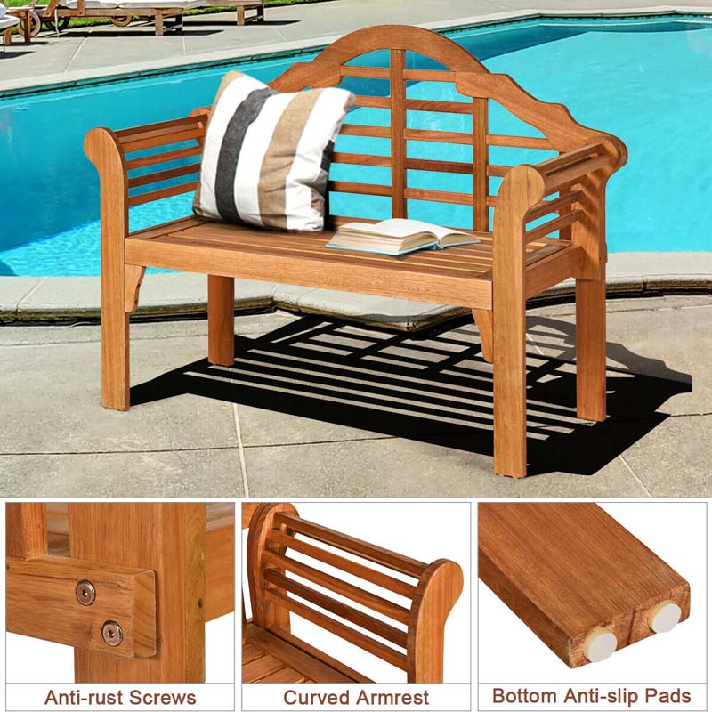 4 FT Folding Outdoor Bench for Park Garden, 2-Person Eucalyptus Wood Bench Loveseat Chair