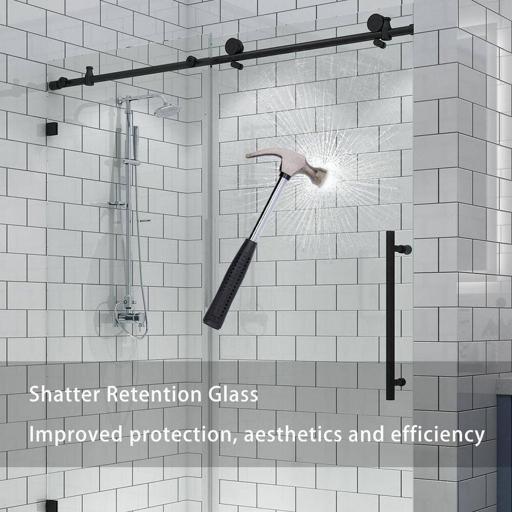 Xspracer Victoria 56-60 in. W x 74 in. H Sliding Frameless Shower Door in Black Finish with Clear Glass JH-NBP05P2MB