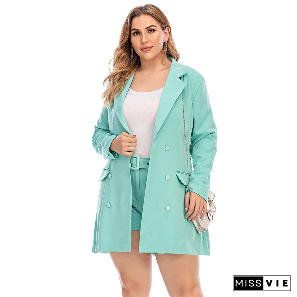 Sale Women Blazer And Shorts Two Piece Set Turn-down Collar Suit Jacket Elegant Office Lady Blazer Button Coat Plus Size 6XL D30