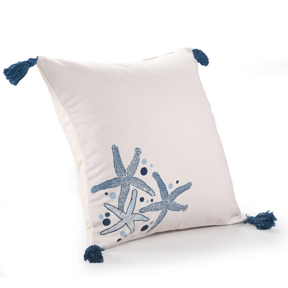 Sevita Dark Blue/White Coastal Starfish Patterned Polyester Throw Pillow  20\