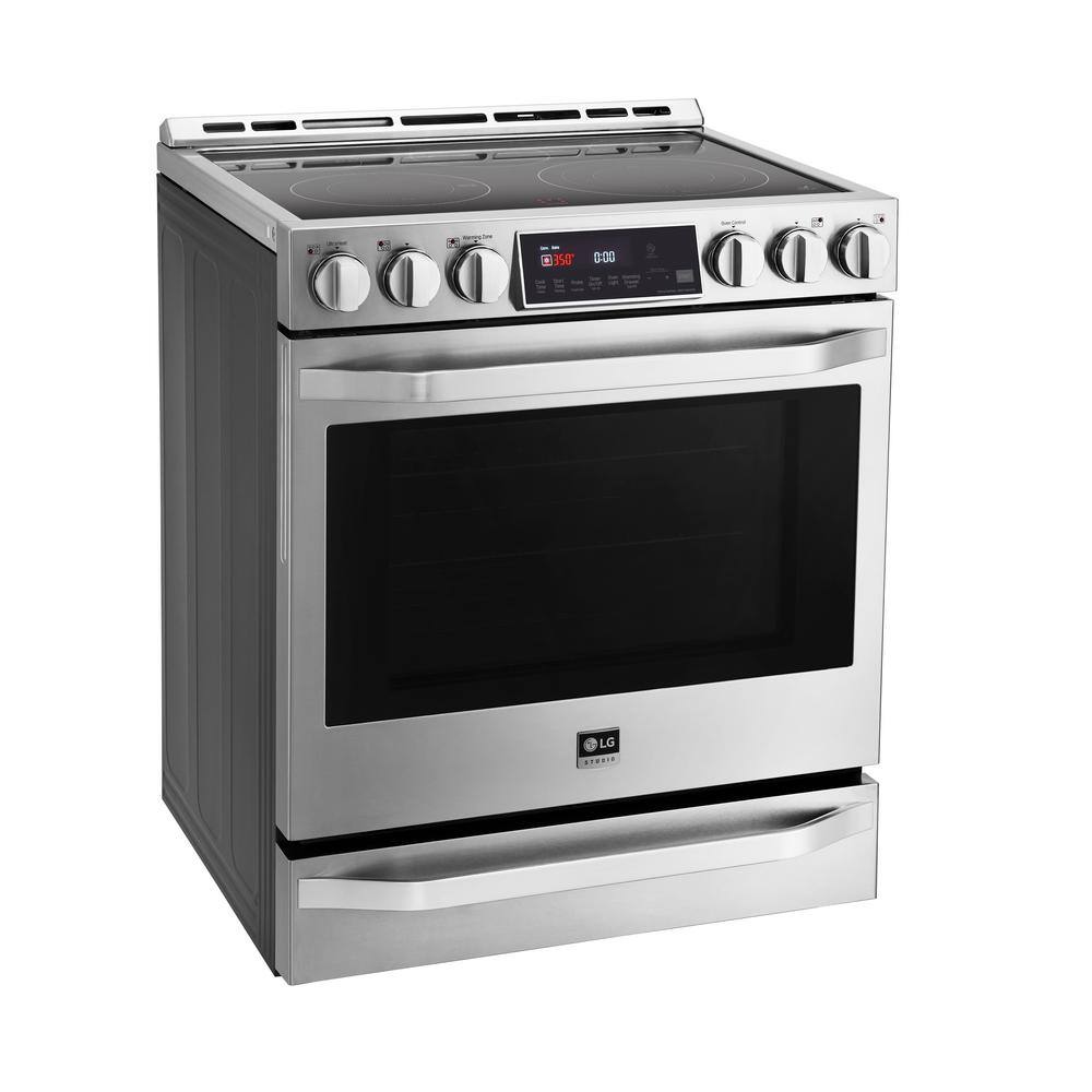 LG STUDIO 30 in. 6.3 cu. ft. Smart Slide-In Electric Range with ProBake Convection Oven and Self-Clean in. Stainless Steel LSSE3027ST