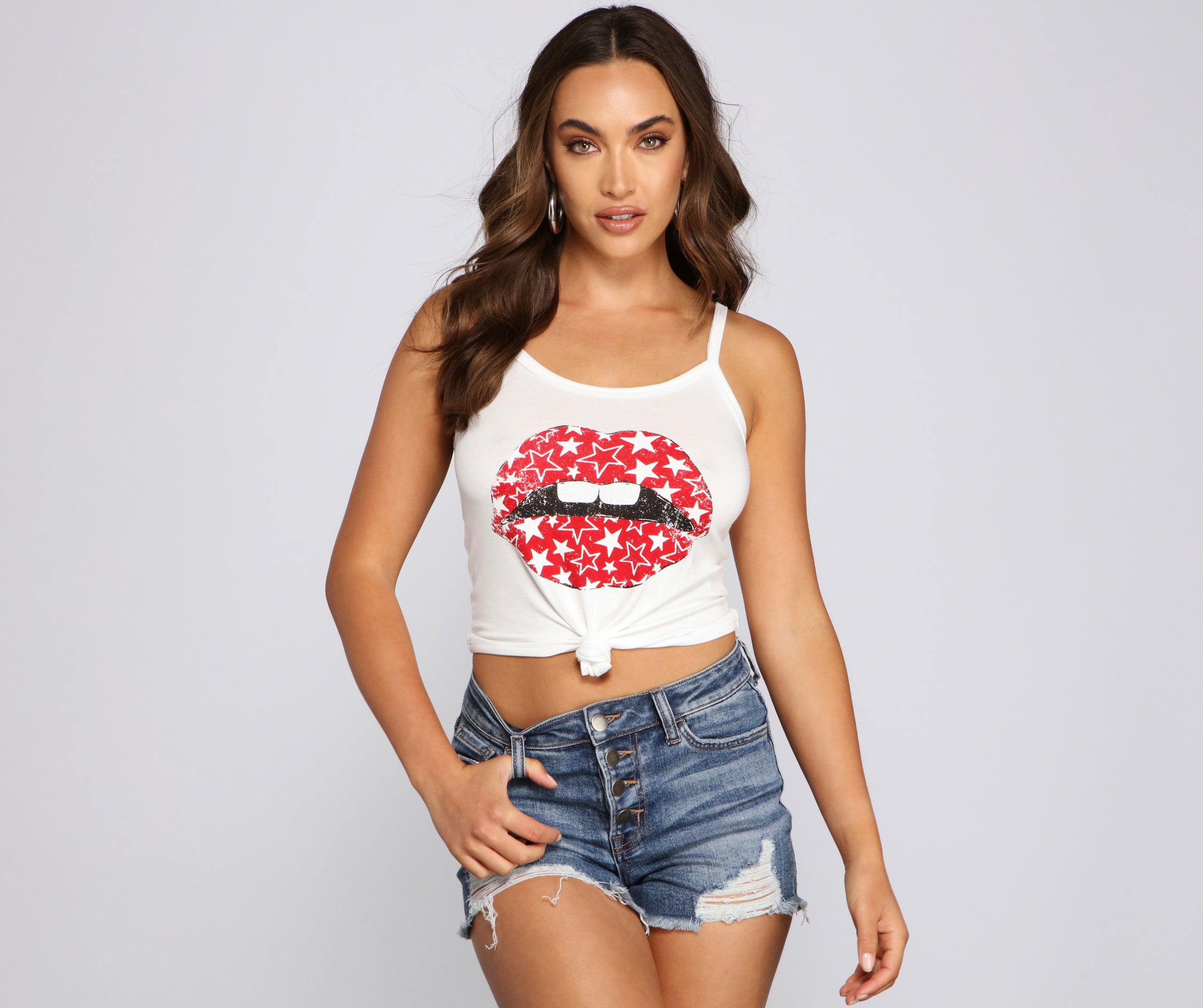 Starry Lip Graphic Cropped Tank